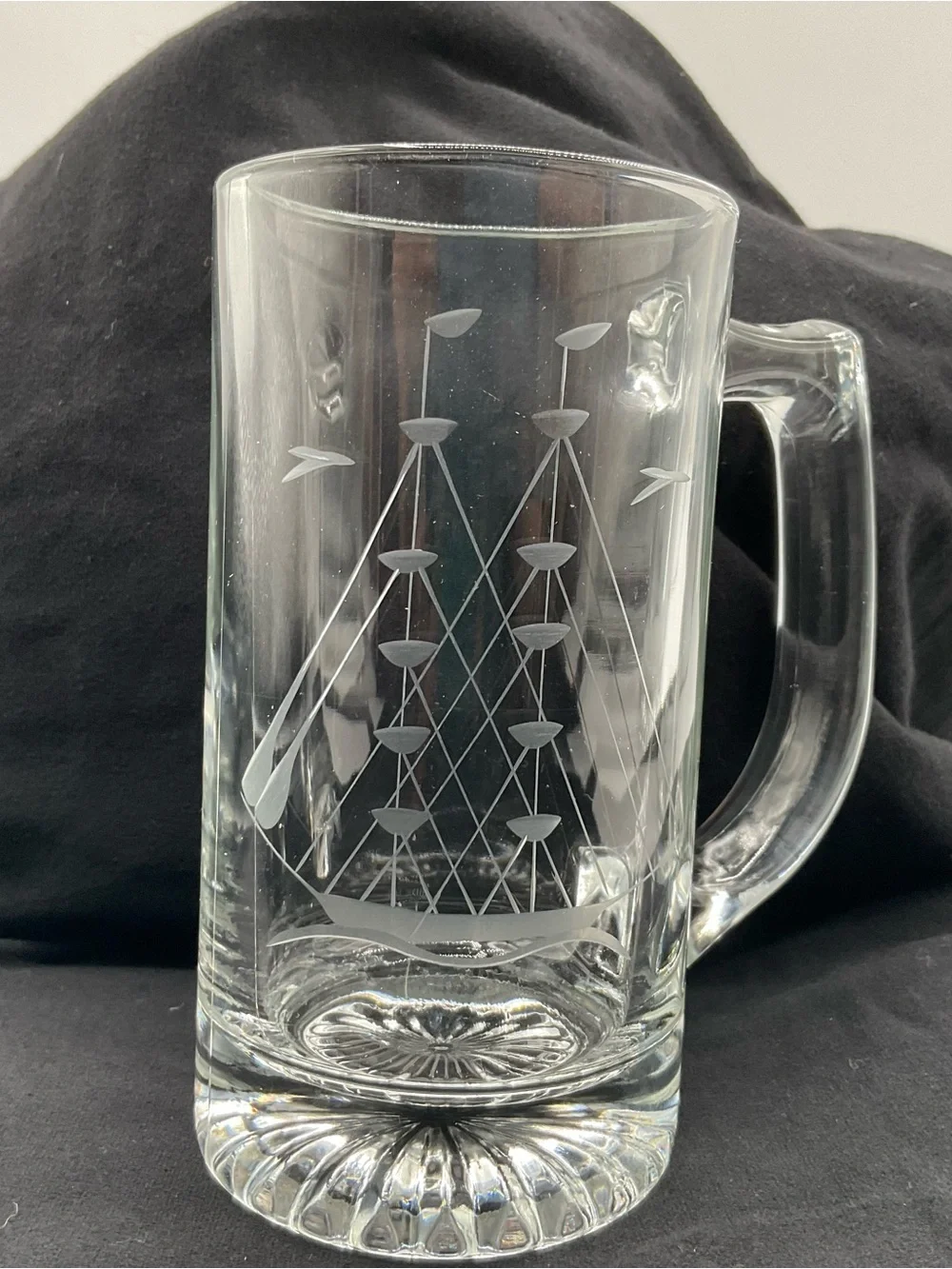 Vintage Etched Sailboat Beer Mugs Set of 4 Nautical Sailing Ship Glass Tankards